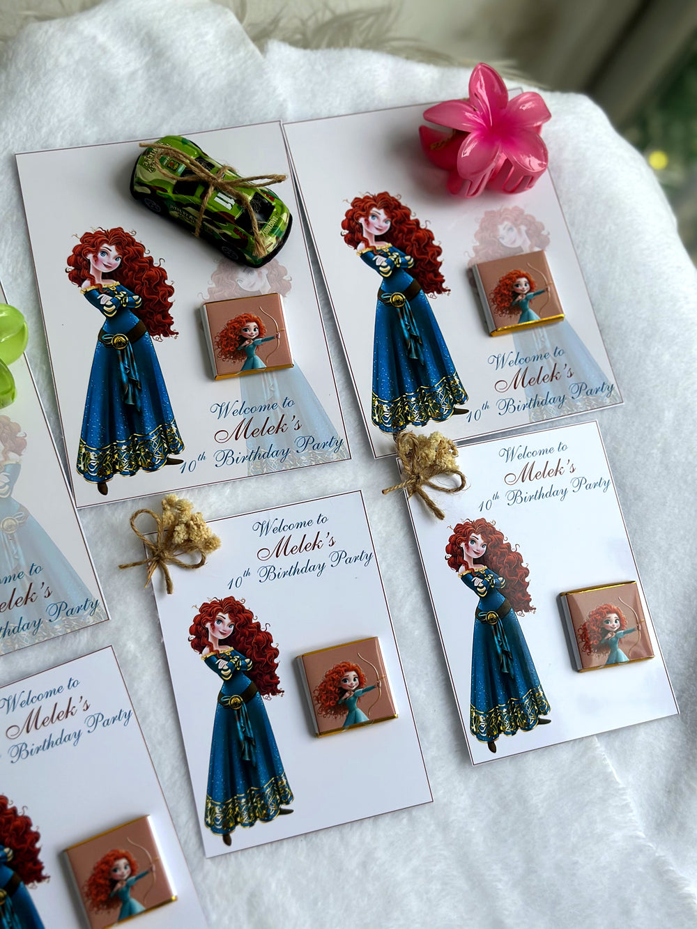 Brave Merida Birthday Accessory Card — Car Toy & Hair Clip Gift — Chocoodad Baku