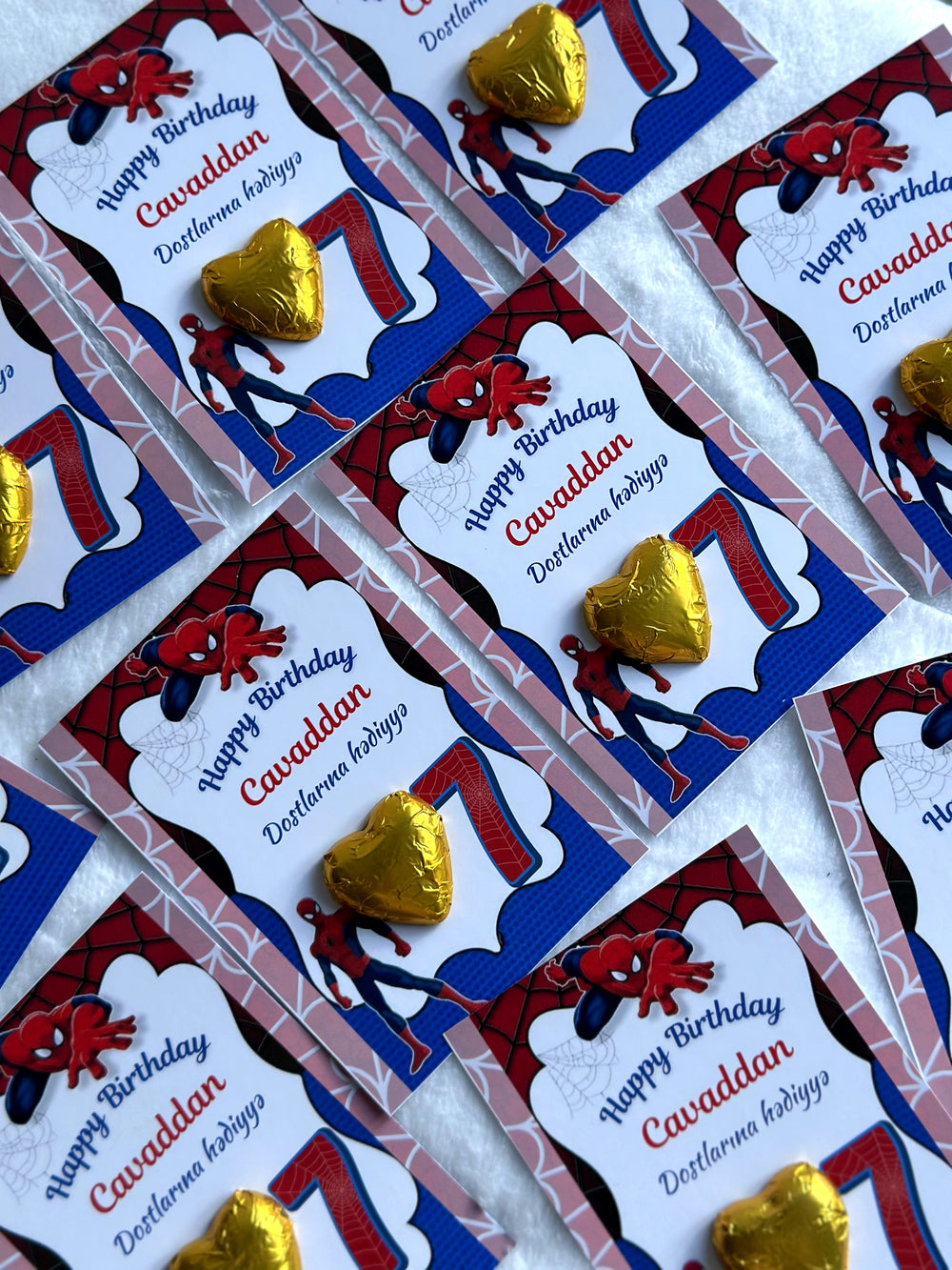 Spiderman Birthday Chocolate Card — Gold Heart Chocolate Favour — Chocoodad Baku