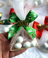 Triangle Dragée Pouch Gold Frame with a 2027 Charm Bow — Chocoodad Baku