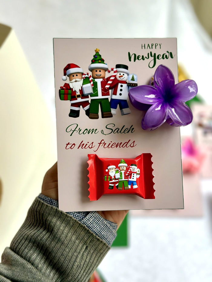 Uşaqlar üçün yeni il kartı – şokolad və kiçik hədiyyə ilə