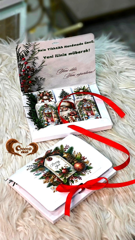 Ağ kitab formalı yeni il mini şokolad qutusu (6 ədəd şokoladla birgə)