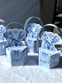 Blue Toile Elephant 1st Birthday Favor Boxes (a chocolate included) — Chocodad Baku