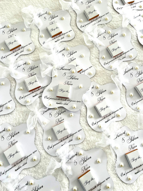 Pearl Flower Wedding Chocolate Favor Cards — Chocodad Baku