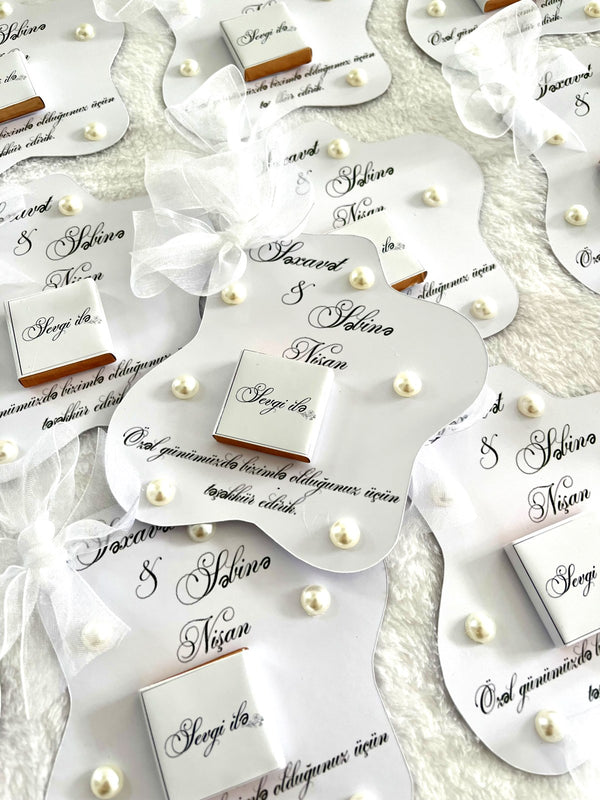 Pearl Flower Wedding Chocolate Favor Cards — Chocodad Baku