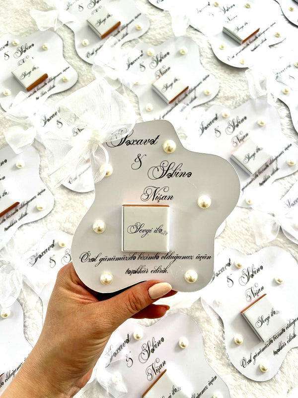 Pearl Flower Wedding Chocolate Favor Cards — Chocodad Baku
