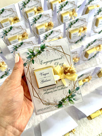 Gold Geometric Greenery Engagement Chocolate Favor Cards with Dried Flowers — Chocodad Baku