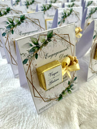 Gold Geometric Greenery Engagement Chocolate Favor Cards with Dried Flowers — Chocodad Baku