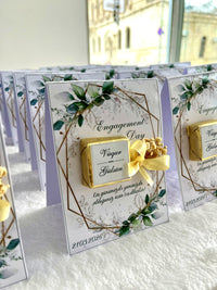 Gold Geometric Greenery Engagement Chocolate Favor Cards with Dried Flowers — Chocodad Baku