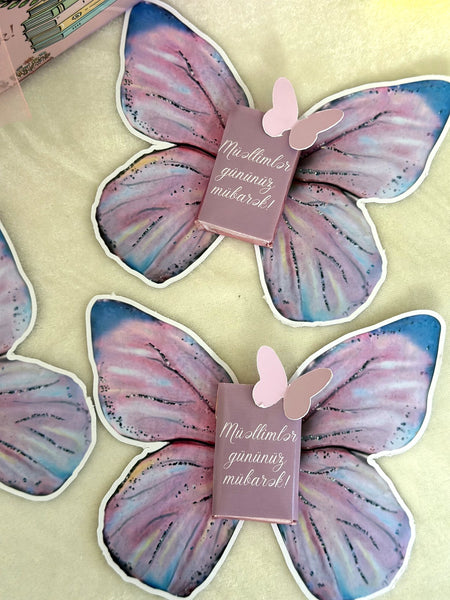 Watercolour Butterfly Teacher's Day Favor Cards with Message Tag — Chocoodad Baku