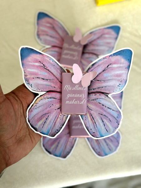 Watercolour Butterfly Teacher's Day Favor Cards with Message Tag — Chocoodad Baku