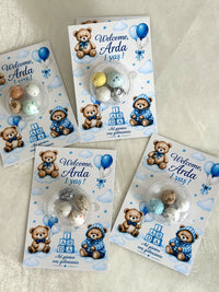 Blue Teddy Bear 1st Birthday Favor Cards Chocolate Dragées Included — Chocoodad Baku