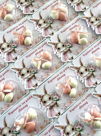 Bunny Girl Welcome Baby Favor Cards with Heart Dragee Dome Chocolate — Chocodad Baku