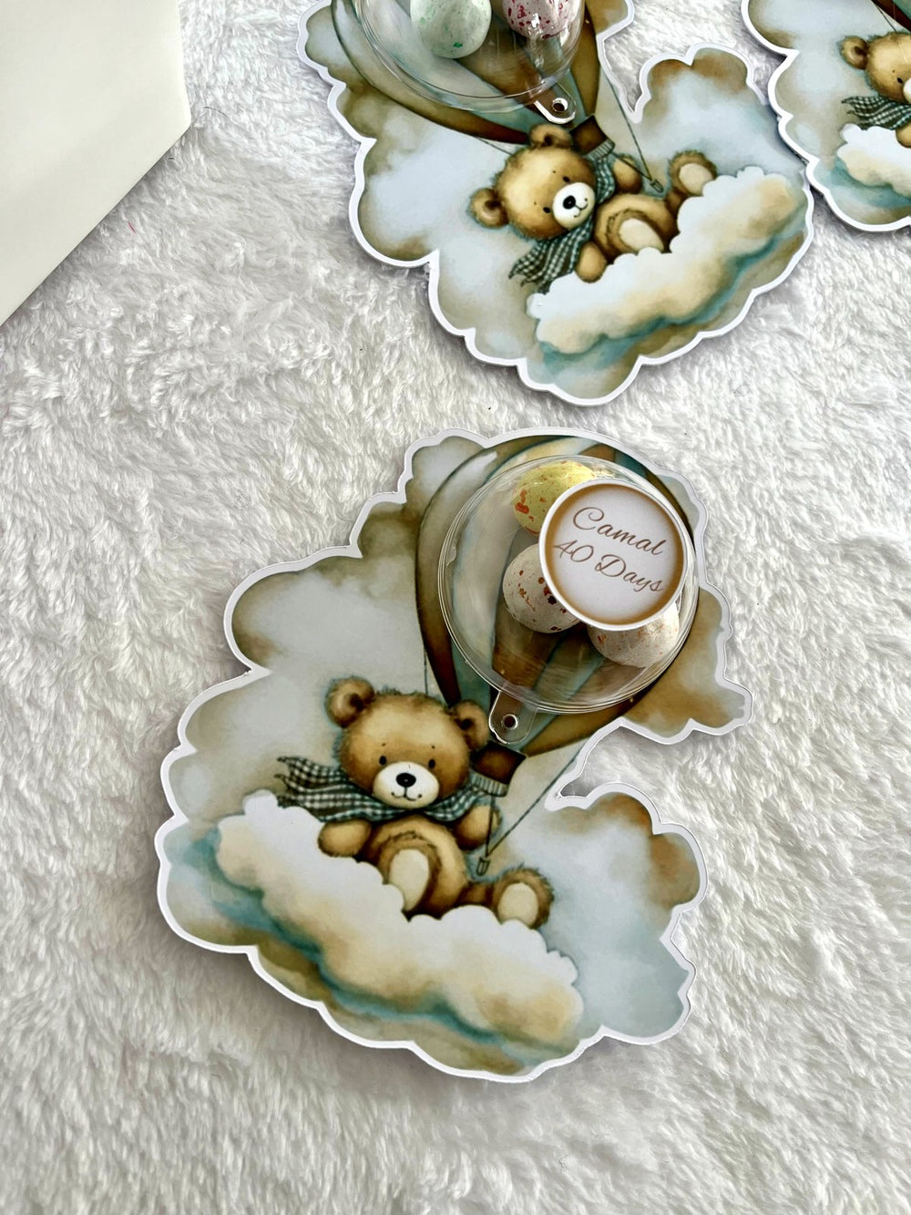 Teddy on a Cloud Hot Air Balloon Favors with Dragee Chocolate Dome — Chocodad Baku