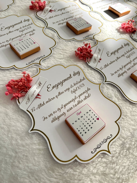 Wavy Frame Engagement Day Favor Cards with Calendar Chocolate & Dried Flowers — Chocoodad Baku