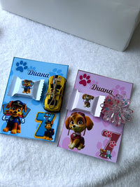 Paw Patrol Birthday Favor Cards with Toy Car and Flower Hair Brooch — Chocodad Baku