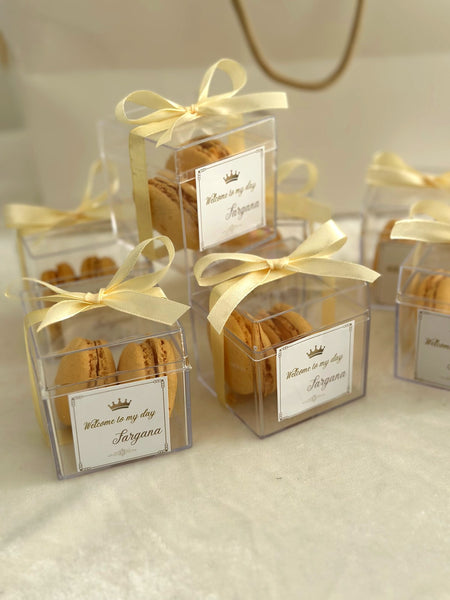 Two-Piece Macaron Favor Box with Cream Satin Bow — Chocoodad Baku