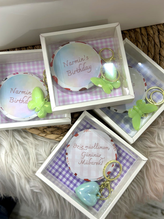 Lilac Gingham Birthday Favor Boxes Mirror and Butterfly Keychain Included — Chocoodad Baku