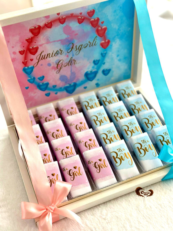 Boy or Girl Gender Reveal Chocolate Box (24 pieces chocolate and box) — Chocodad Baku