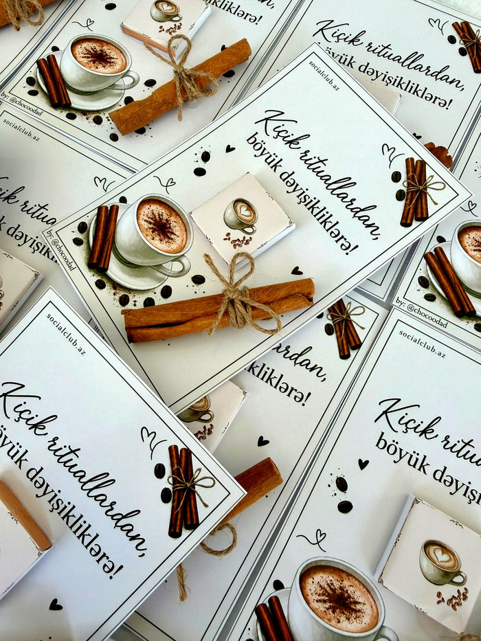 Coffee Ritual Corporate Favor Cards with Cinnamon and Chocolate — Chocoodad Baku