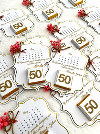 50th Anniversary Calendar Favor Cards with Gold 50 Chocolate & Dried Flowers — Chocodad Baku