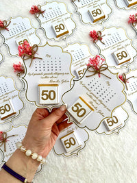 50th Anniversary Calendar Favor Cards with Gold 50 Chocolate & Dried Flowers — Chocodad Baku