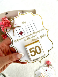 50th Anniversary Calendar Favor Cards with Gold 50 Chocolate & Dried Flowers — Chocodad Baku