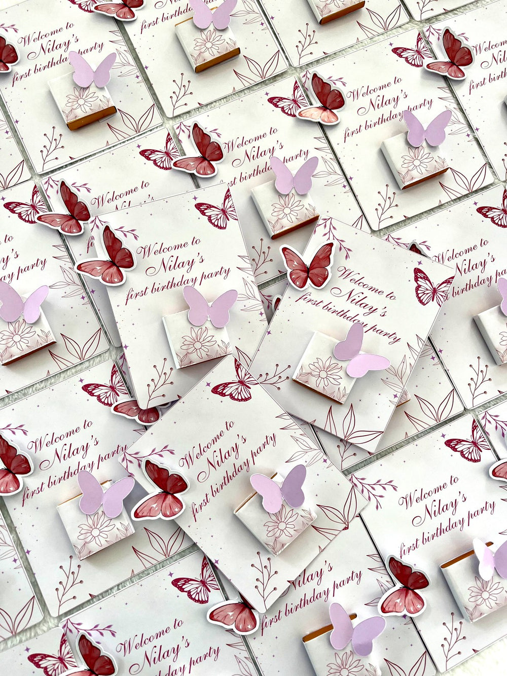 Butterfly 1st Birthday Party Favor Cards — Chocodad Baku