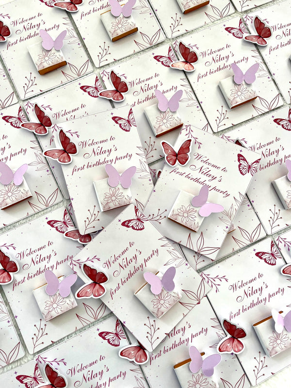 Butterfly 1st Birthday Party Favor Cards — Chocodad Baku