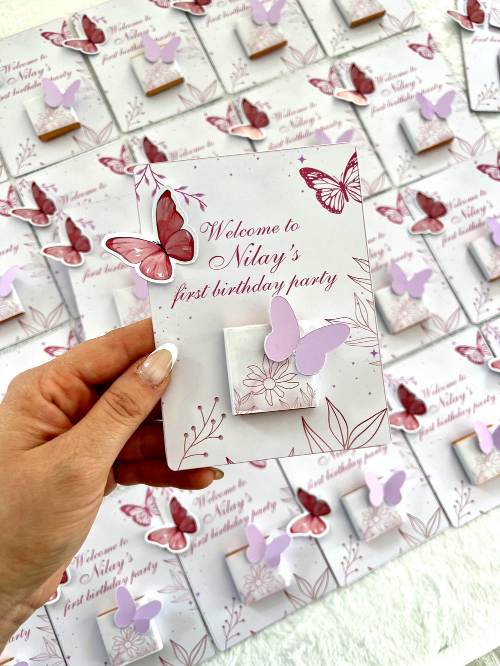 Butterfly 1st Birthday Party Favor Cards — Chocodad Baku