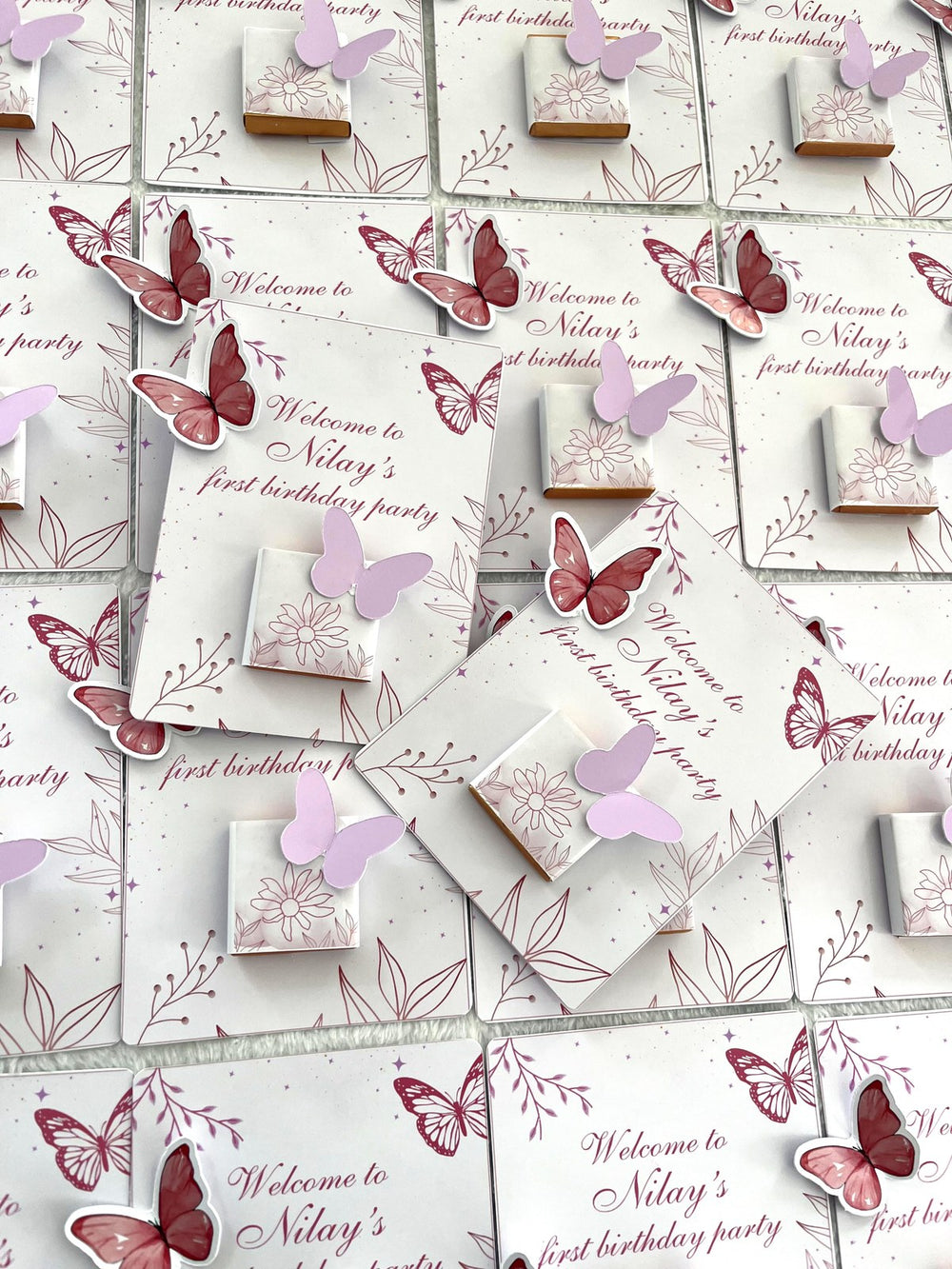 Butterfly 1st Birthday Party Favor Cards — Chocodad Baku