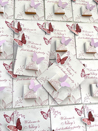 Butterfly 1st Birthday Party Favor Cards — Chocodad Baku