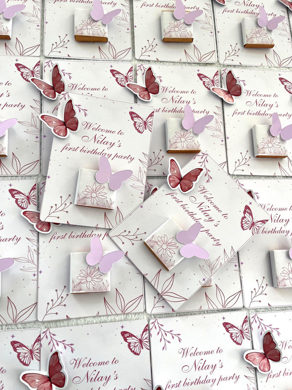 Butterfly 1st Birthday Party Favor Cards — Chocodad Baku