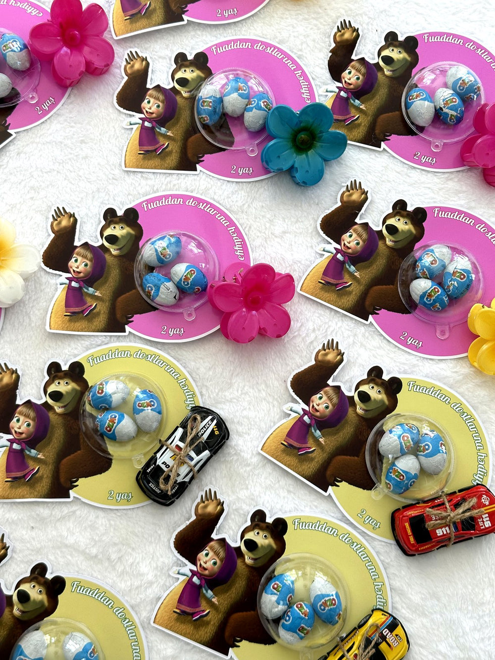 Masha and the Bear Birthday Favor Cards with Ozmo Egg Chocolates & Gift Accessory — Chocodad Baku