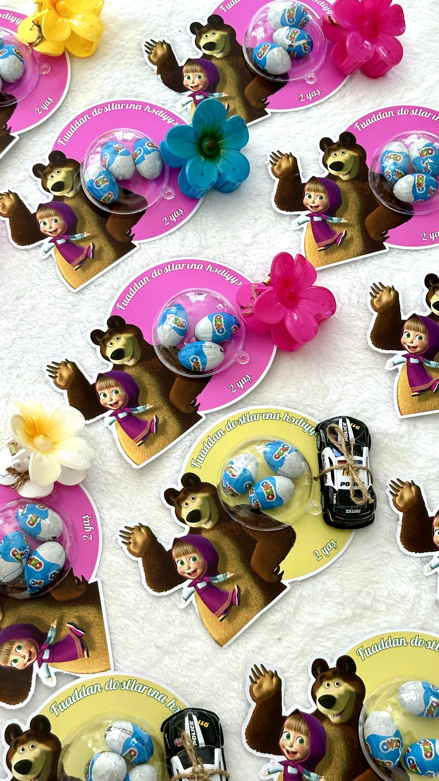 Masha and the Bear Birthday Favor Cards with Ozmo Egg Chocolates & Gift Accessory — Chocodad Baku
