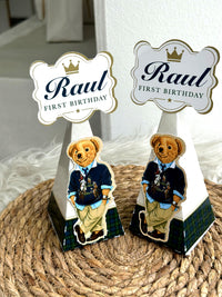 Preppy Teddy Bear 1st Birthday Pyramid Boxes Crown Topper, 1 Milky Chocolate Included — Chocoodad Baku
