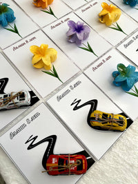 Flower and Road Birthday Favor Cards with Lotus Hair Clip and Toy Car — Chocodad Baku