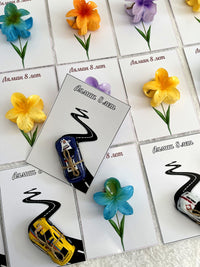 Flower and Road Birthday Favor Cards with Lotus Hair Clip and Toy Car — Chocodad Baku