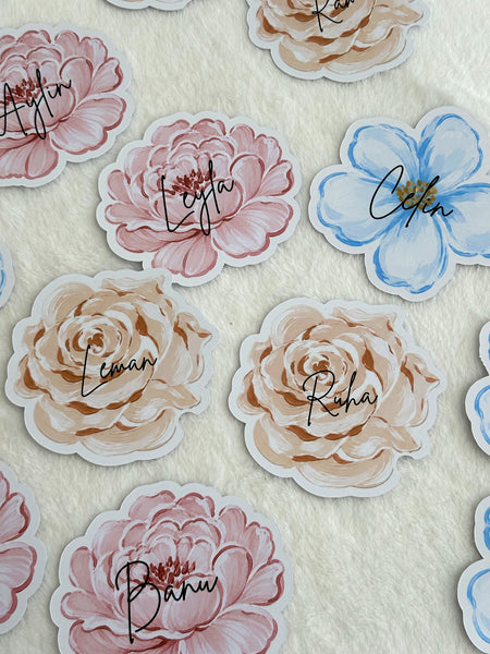 Watercolour Flower Name Place Cards Die-Cut Peony Shape — Chocoodad Baku