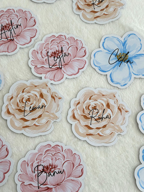 Watercolour Flower Name Place Cards Die-Cut Peony Shape — Chocodad Baku
