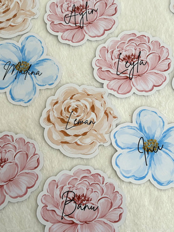Watercolour Flower Name Place Cards Die-Cut Peony Shape — Chocodad Baku