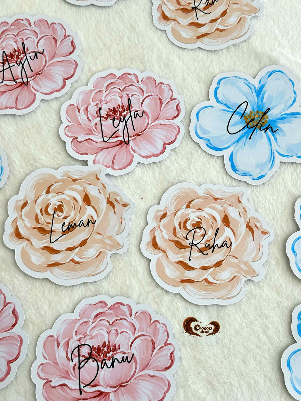 Watercolour Flower Name Place Cards Die-Cut Peony Shape — Chocodad Baku