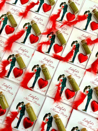 Couple with Red Feathers Henna Party Favor Cards with Heart Chocolate & Henna Vial — Chocodad Baku