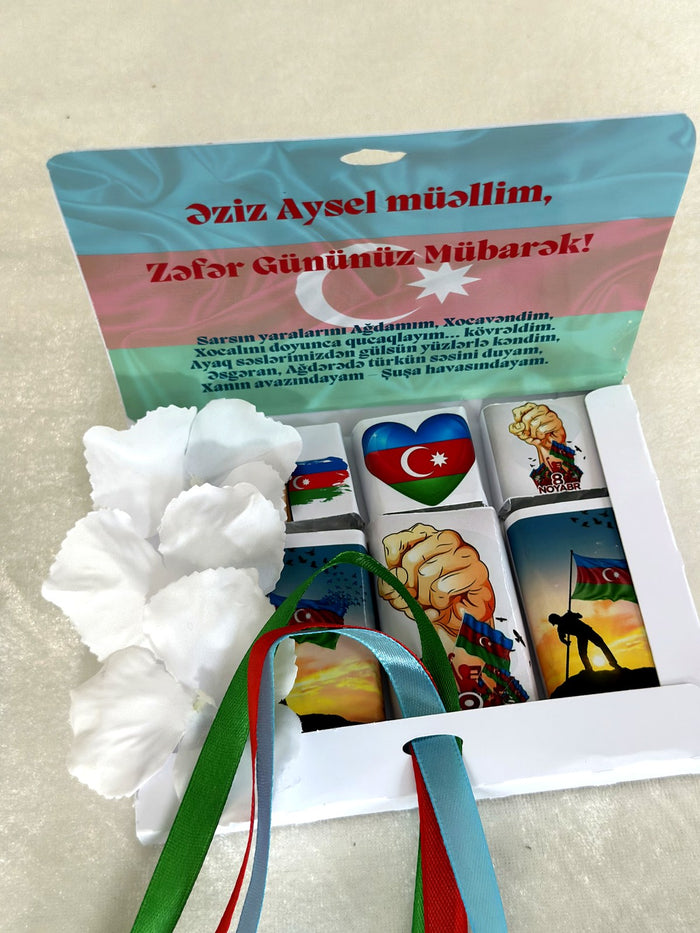 Xarıbülbüllü Zəfər Günü 6 ədəd südlü mini şokolad qutusu