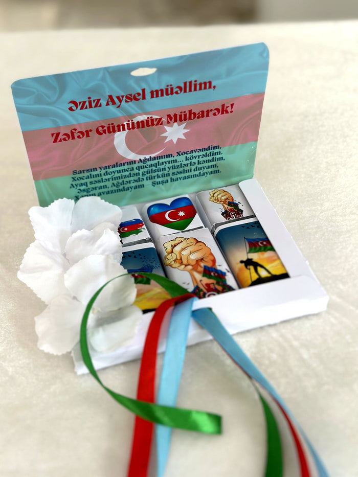 Xarıbülbüllü Zəfər Günü 6 ədəd südlü mini şokolad qutusu