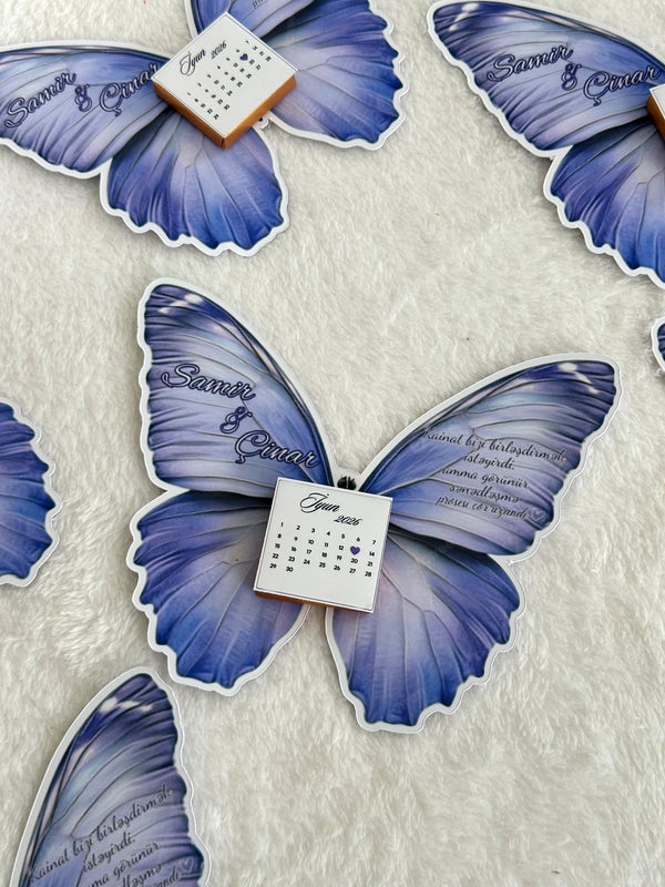 Dark Purple Butterfly Calendar Favor Cards with Calendar Chocolate — Chocodad Baku