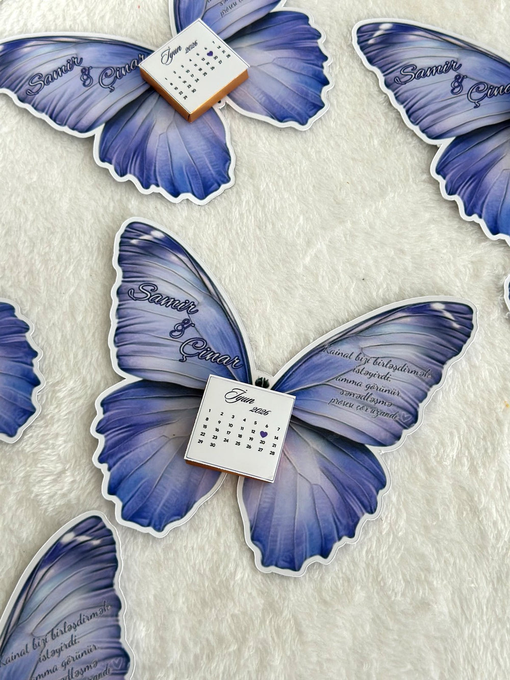 Dark Purple Butterfly Calendar Favor Cards with Calendar Chocolate — Chocodad Baku