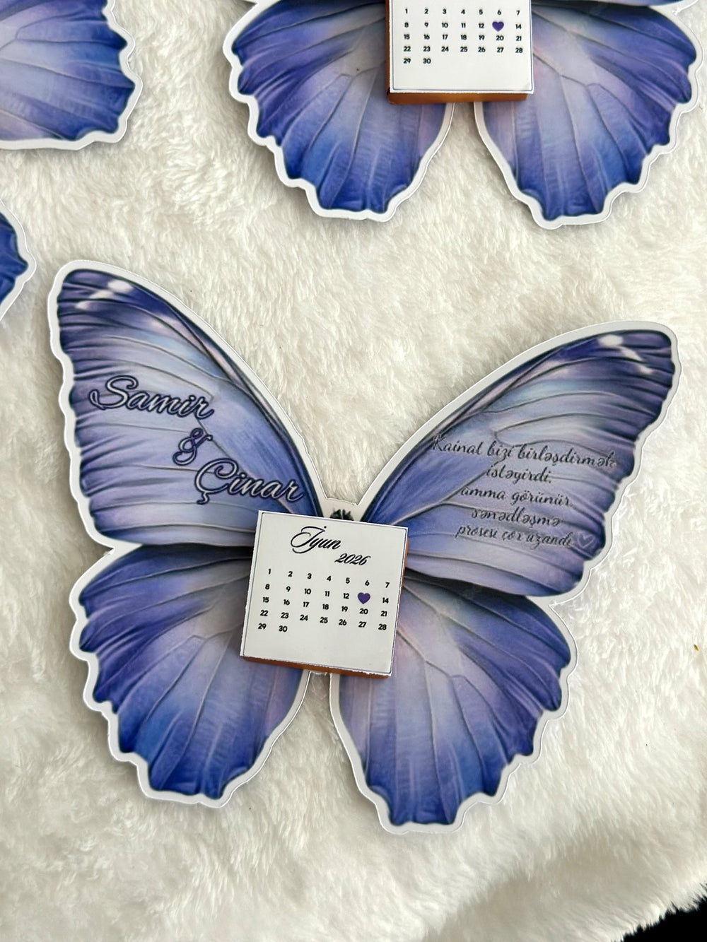 Dark Purple Butterfly Calendar Favor Cards with Calendar Chocolate — Chocodad Baku