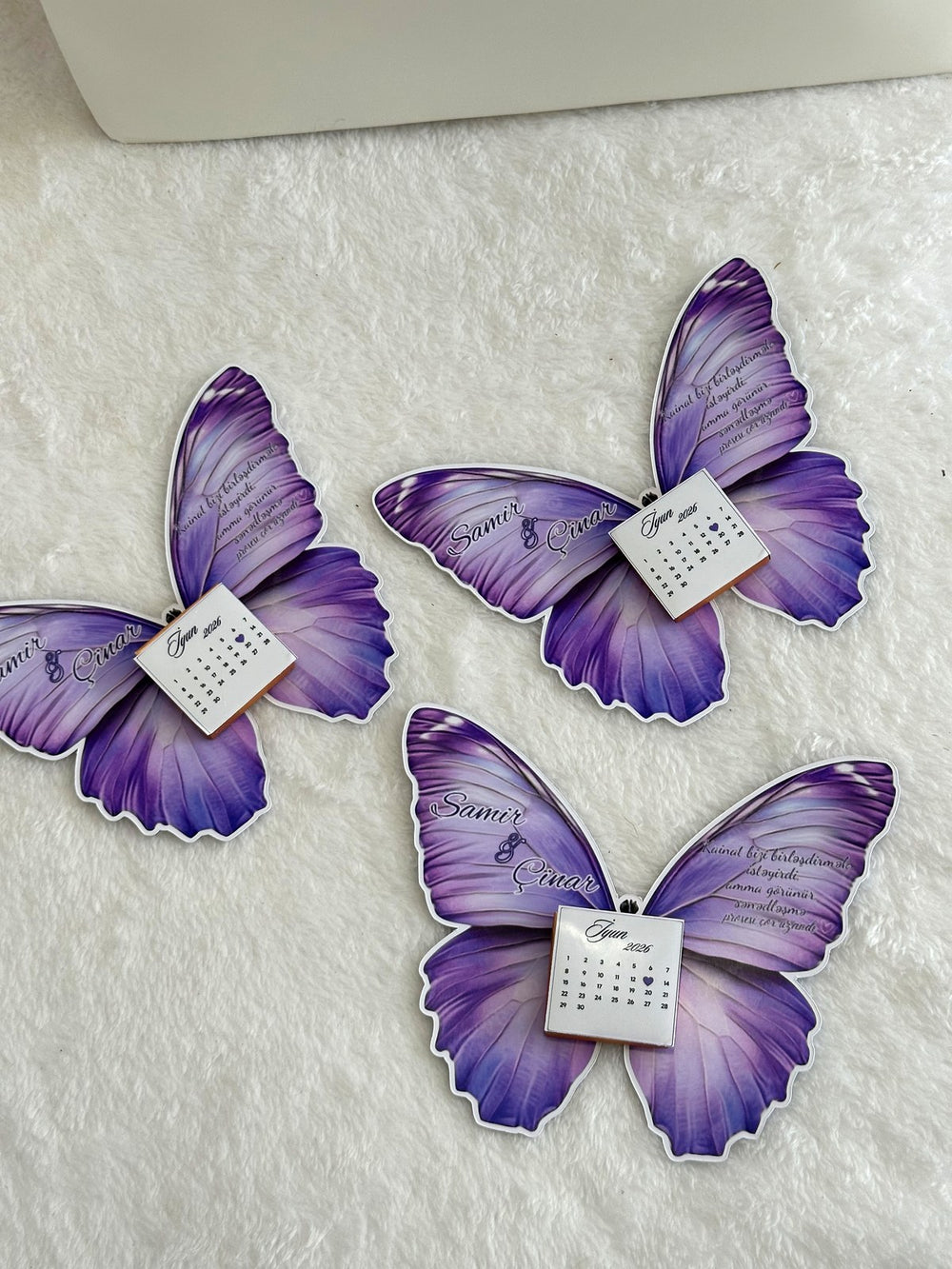 Light Purple Butterfly Calendar Favor Cards with Calendar Chocolate — Chocodad Baku