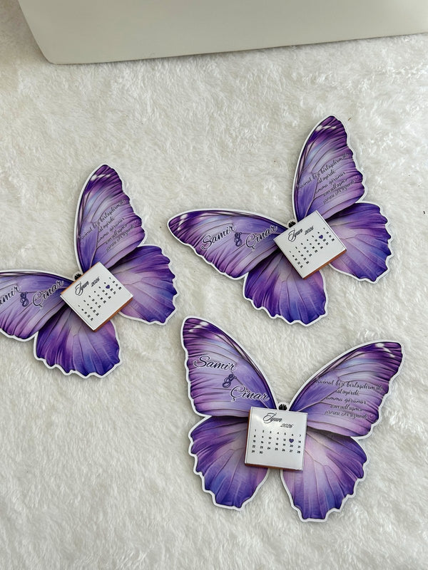 Light Purple Butterfly Calendar Favor Cards with Calendar Chocolate — Chocodad Baku
