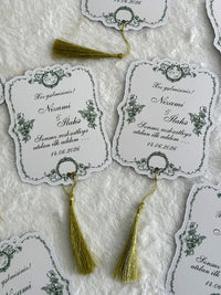 Green Floral Frame Wedding Favor Cards with Gold Tassel — Chocodad Baku